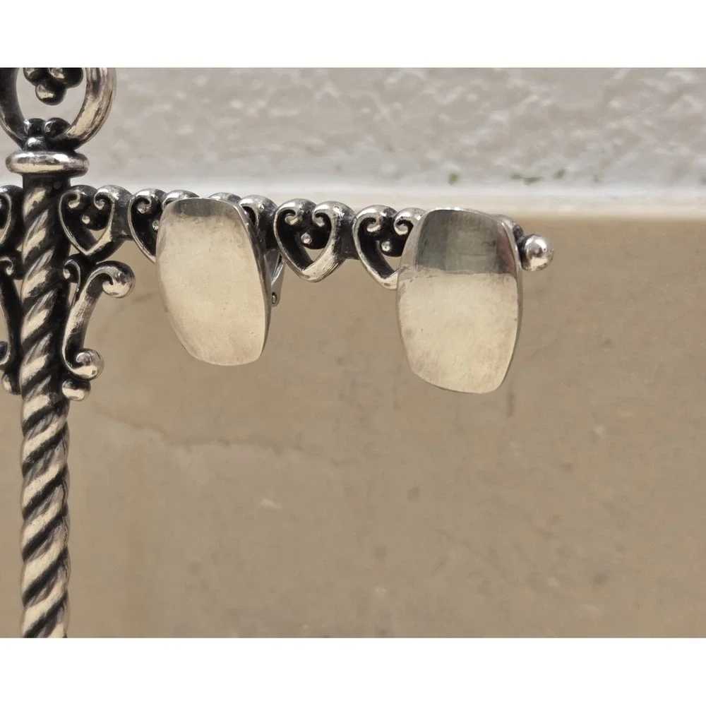 Vintage Sterling Silver Mirrored Clip-On Earrings SU 925‎